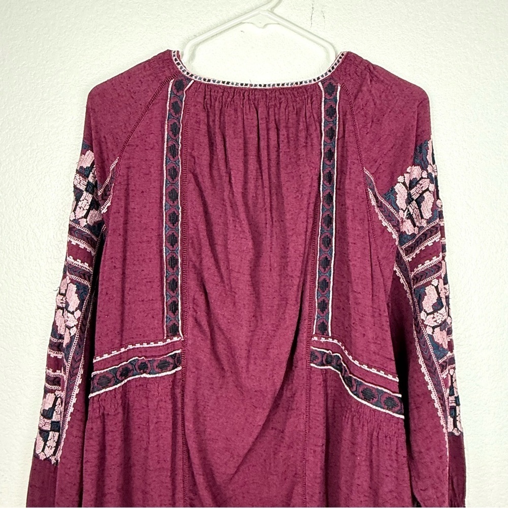 Free People Burgundy Embroidered Long Sleeve Tunic Dress - Picture 7 of 11